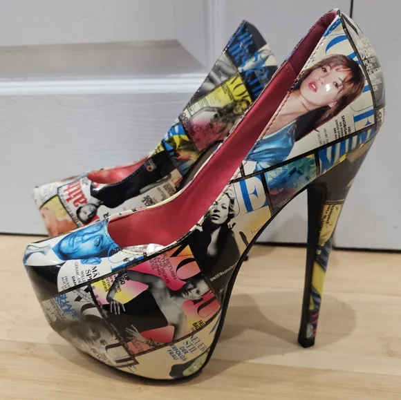 Unique Liliana Magazine Vogue Multi Color Print Platform High Heels Pumps Shoe 9 - Picture 2 of 11